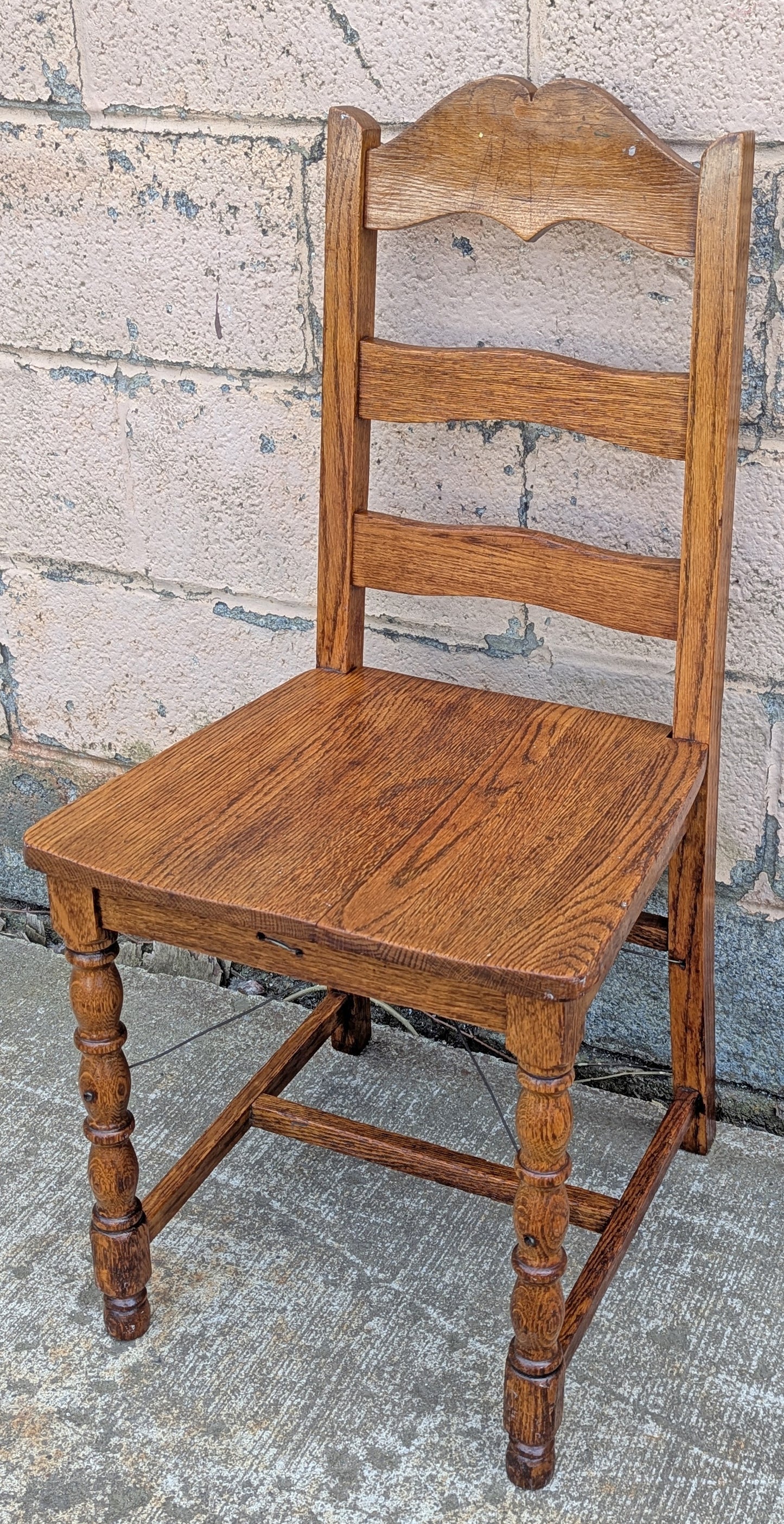 Vintage Antique Old Reclaimed Salvaged SOLID Oak Wood Wooden Side Accent Dining Ladderback Ladder Chair