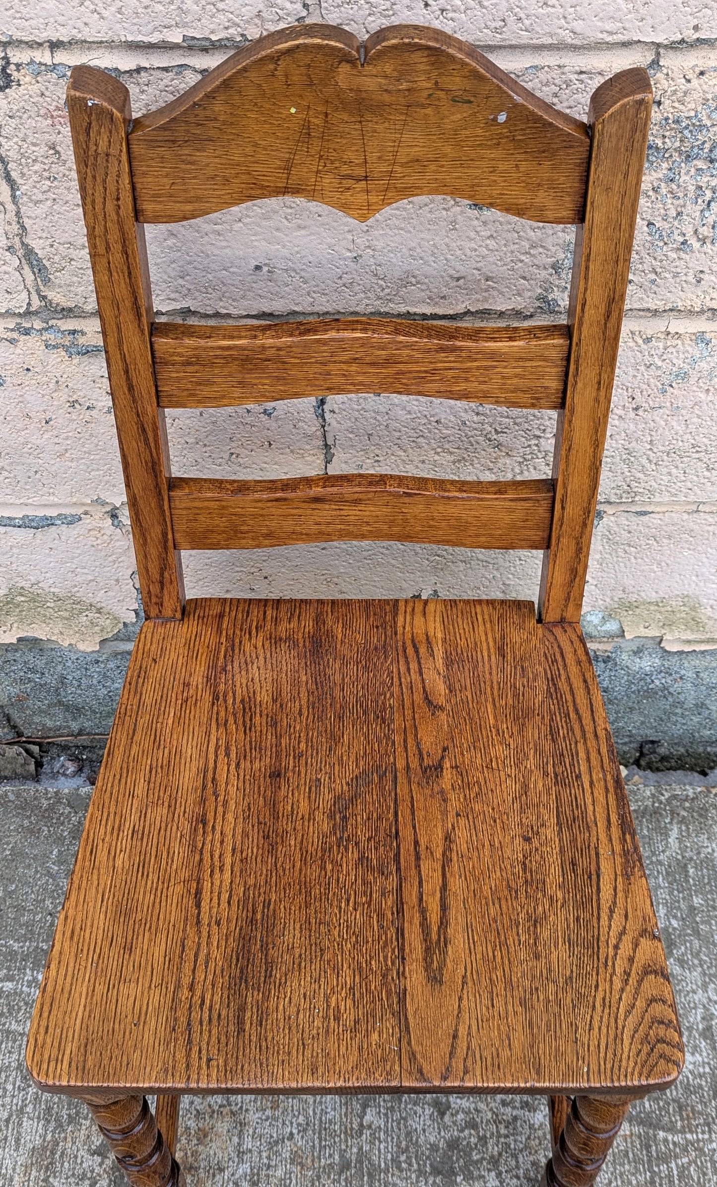 Vintage Antique Old Reclaimed Salvaged SOLID Oak Wood Wooden Side Accent Dining Ladderback Ladder Chair