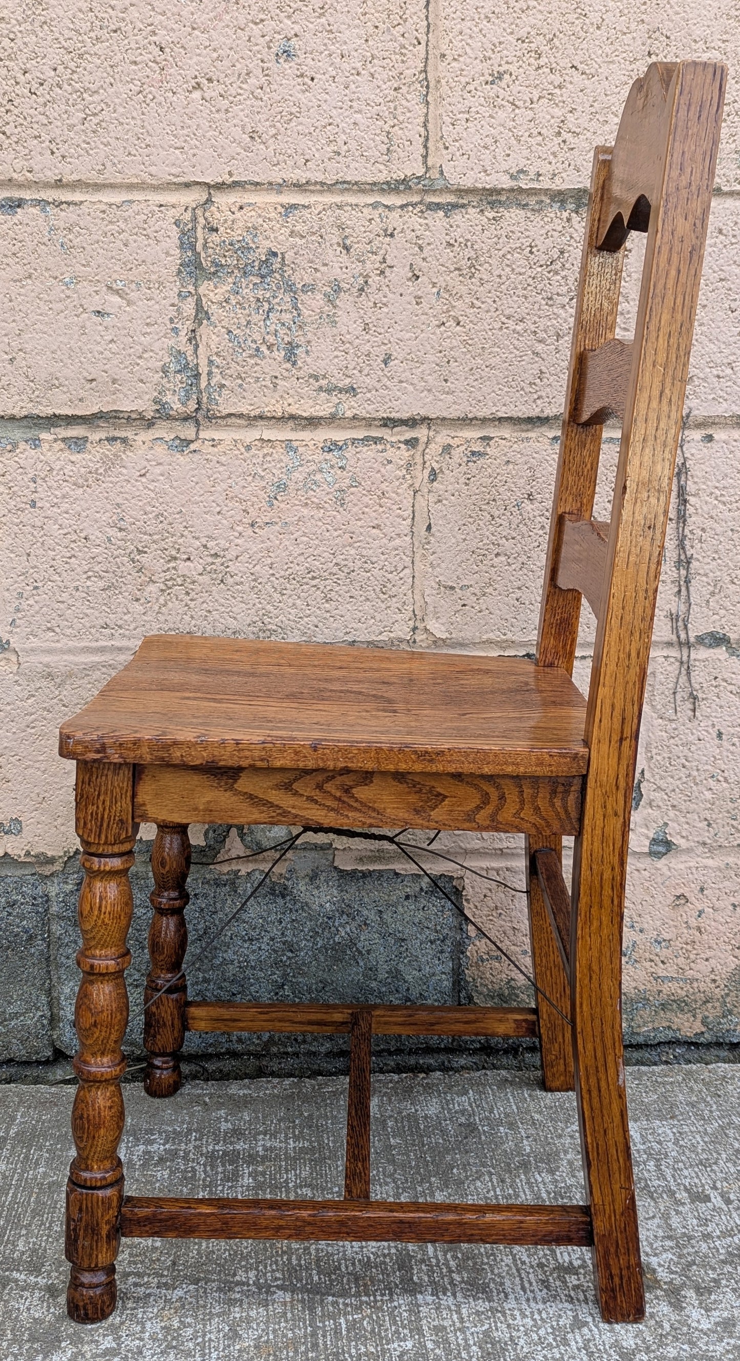 Vintage Antique Old Reclaimed Salvaged SOLID Oak Wood Wooden Side Accent Dining Ladderback Ladder Chair