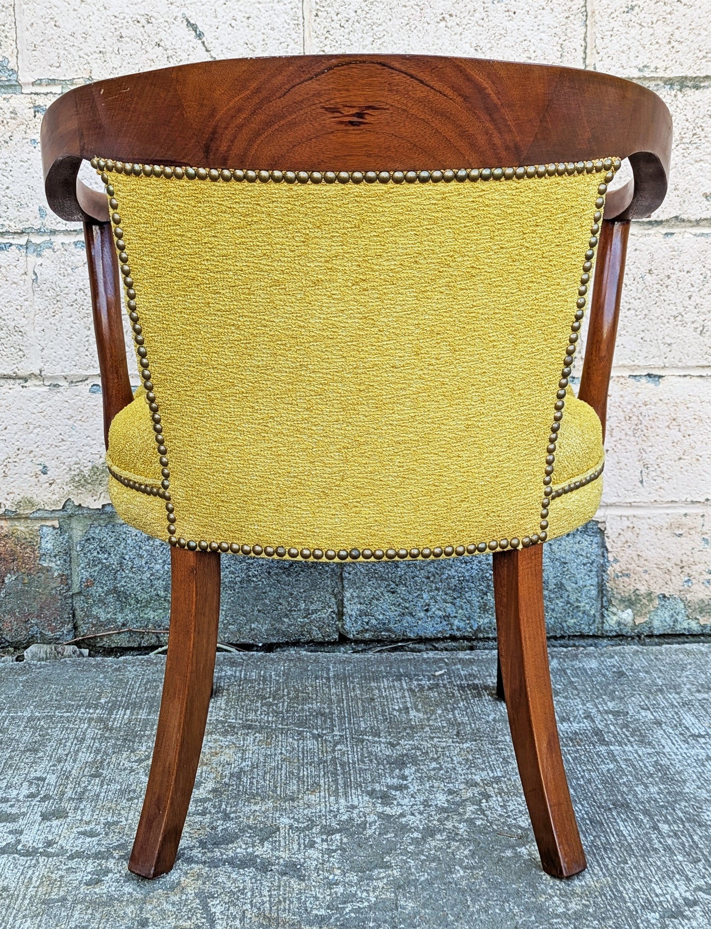 Vintage Old Solid Mahogany Wood Wooden Side Dining Lounge Accent Chair Arm Armchair Armrest Upholstered Upholstery Fabric Seat Bergerie