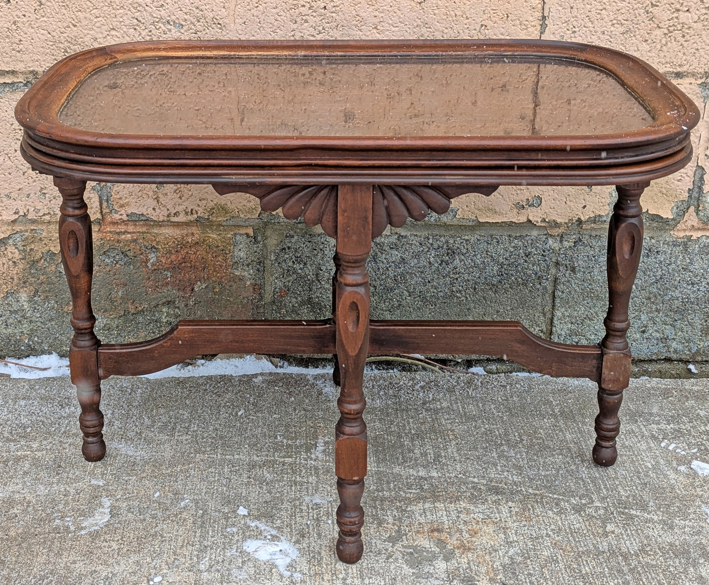 Antique Vintage Old Oval Table SOLID Carved Mahogany Wood Wooden Victorian Side End Accent Foyer Sofa Lamp Stand Glass Top