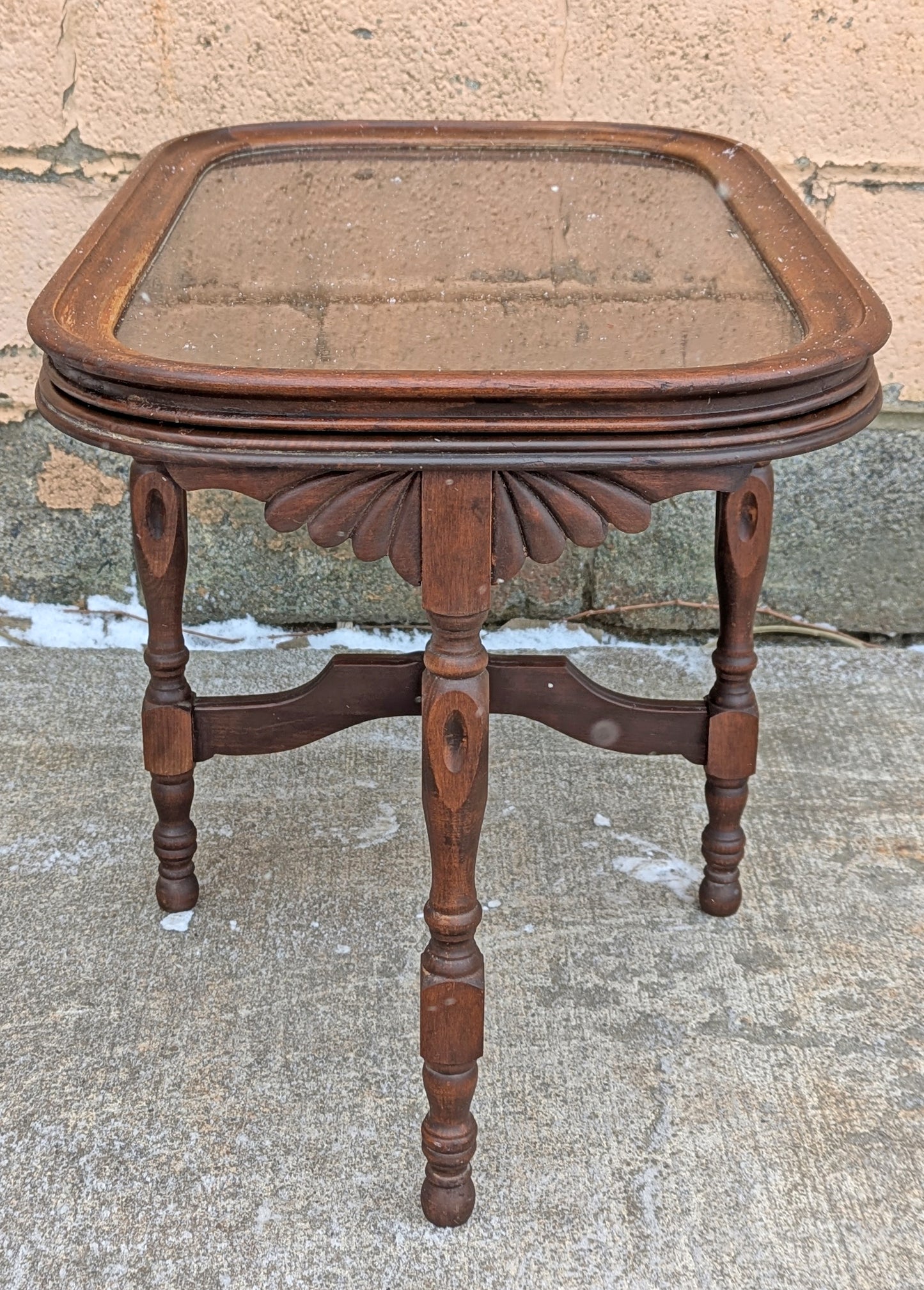 Antique Vintage Old Oval Table SOLID Carved Mahogany Wood Wooden Victorian Side End Accent Foyer Sofa Lamp Stand Glass Top