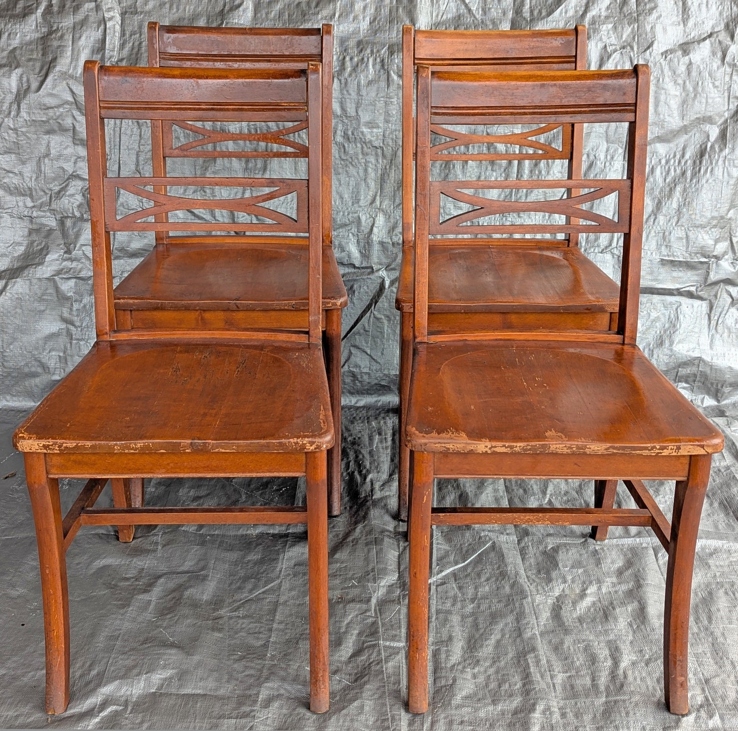 Vintage Antique "J.B. Van Sciver Co." Old Reclaimed Salvaged SOLID Hard Wood Wooden Dining Room Set Chairs Table Leaf