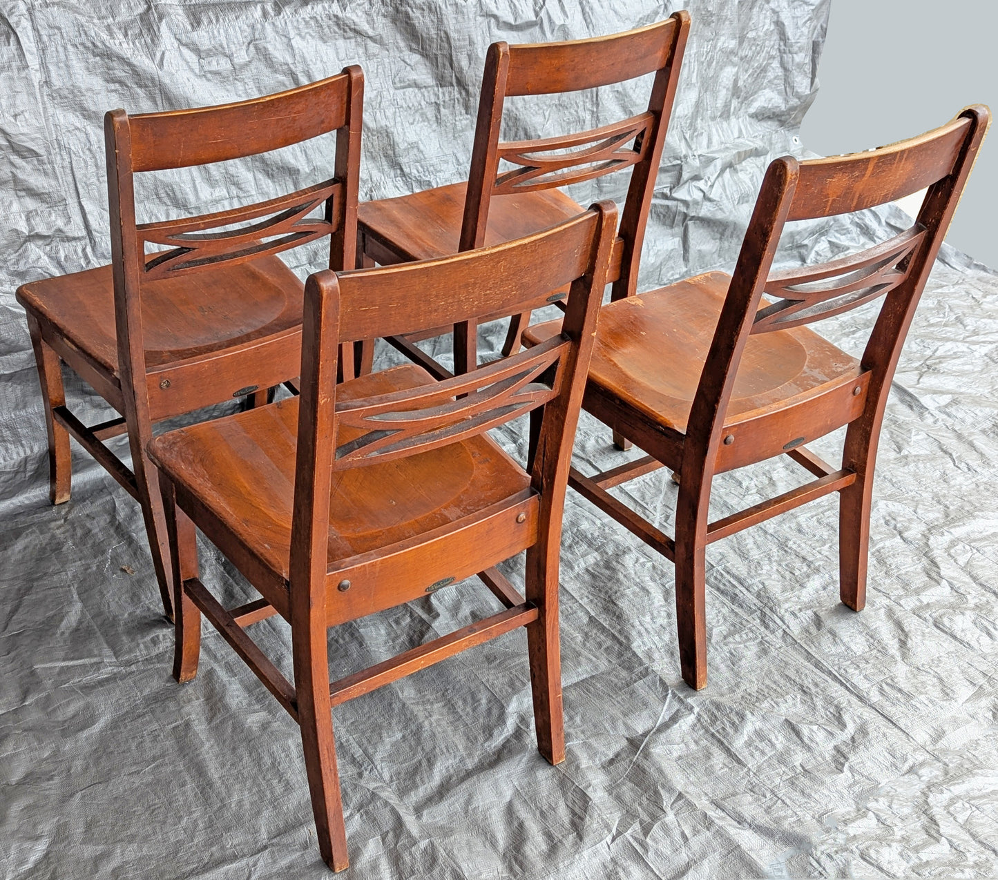 Vintage Antique "J.B. Van Sciver Co." Old Reclaimed Salvaged SOLID Hard Wood Wooden Dining Room Set Chairs Table Leaf