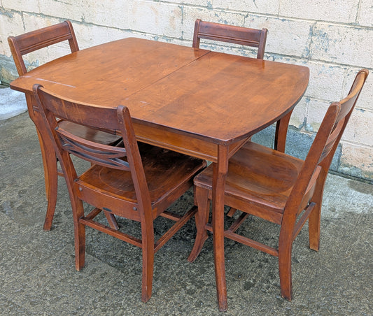 Vintage Antique "J.B. Van Sciver Co." Old Reclaimed Salvaged SOLID Hard Wood Wooden Dining Room Set Chairs Table Leaf