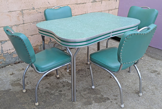 Vintage Antique Old Reclaimed Salvaged Mid-Century Modern Diner "Stoneville Furniture Co." Dining Set Chairs Table