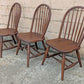 Set of 3 Vintage Antique Reclaimed Salvaged Old Solid Hardwood Wood Wooden Spindle Brace Back Side Windsor Braced Dining Accent Chairs