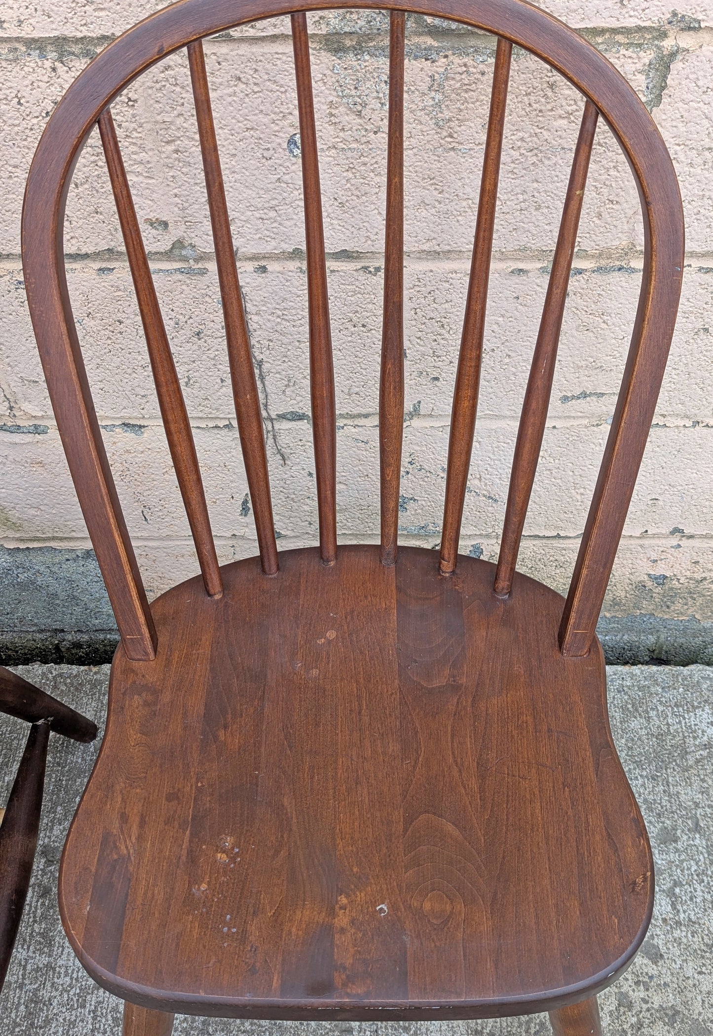 Set of 3 Vintage Antique Reclaimed Salvaged Old Solid Hardwood Wood Wooden Spindle Brace Back Side Windsor Braced Dining Accent Chairs