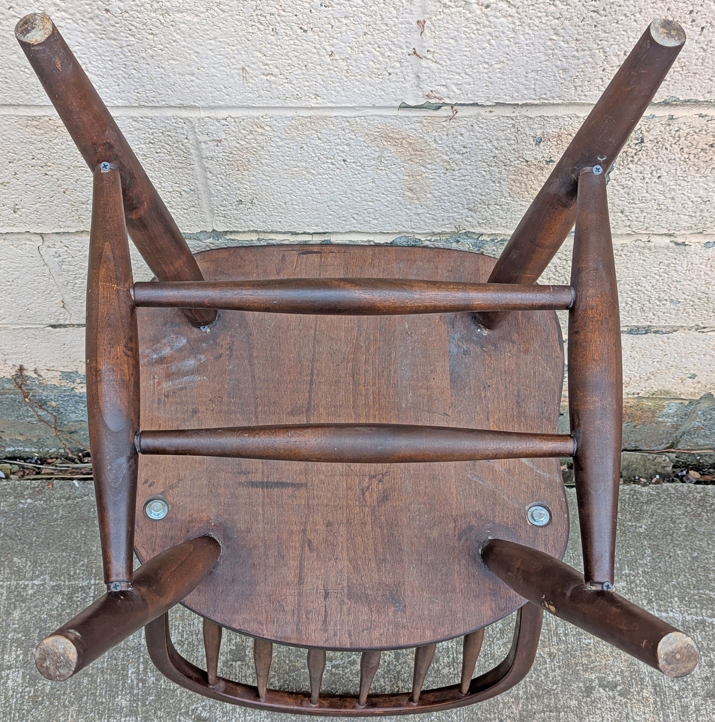 Set of 3 Vintage Antique Reclaimed Salvaged Old Solid Hardwood Wood Wooden Spindle Brace Back Side Windsor Braced Dining Accent Chairs