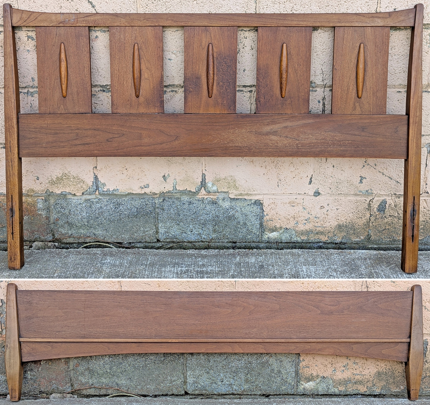 Vintage Antique Old Reclaimed Salvaged SOLID Walnut Hardwood Wood Wooden Queen Size Bed Frame Head Foot Board Headboard