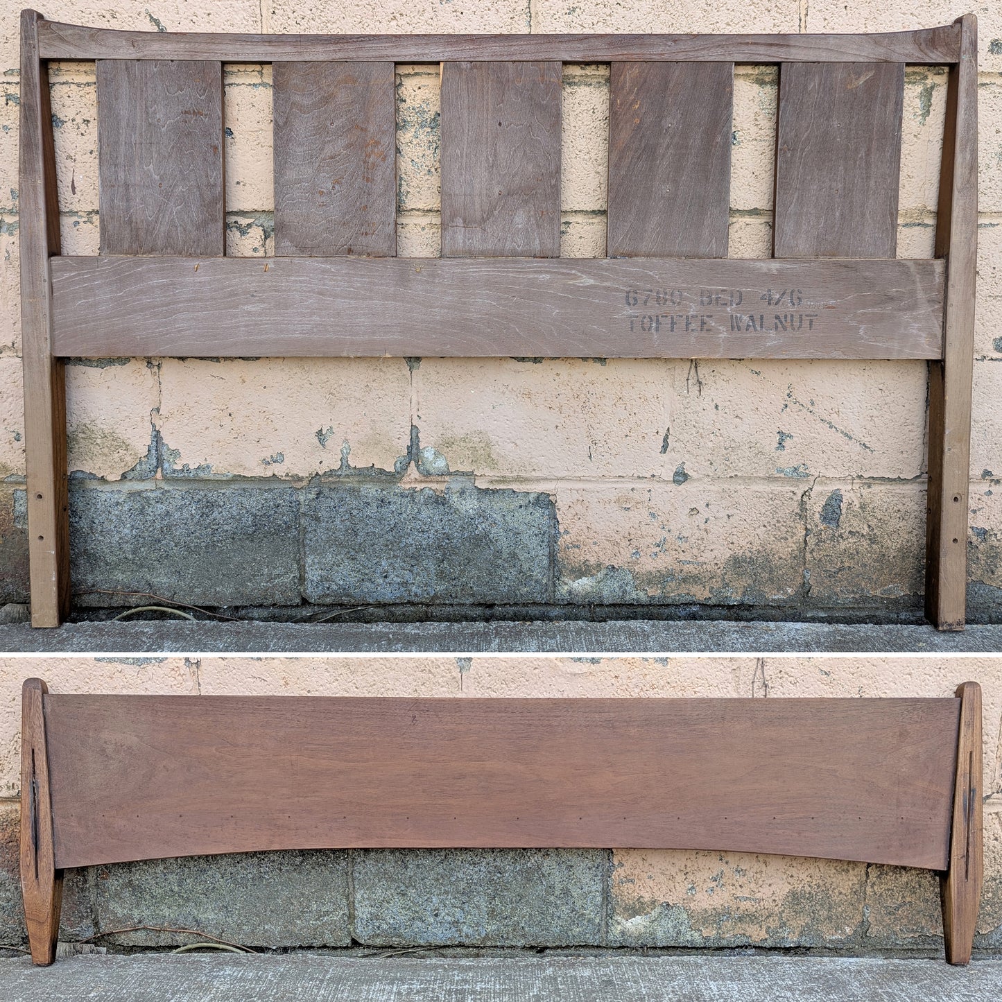 Vintage Antique Old Reclaimed Salvaged SOLID Walnut Hardwood Wood Wooden Queen Size Bed Frame Head Foot Board Headboard