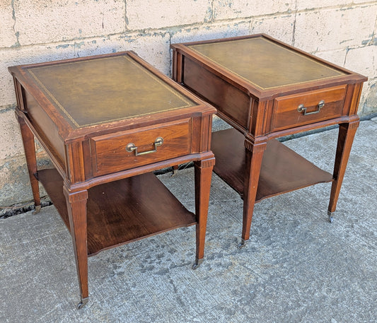 Pair Vintage Antique Old Reclaimed Salvaged SOLID Hard Wood Wooden Leather Top Drawer End Side Bed Table Nightstand Nightshelf Stand