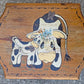 Small Vintage Antique Old Solid Wood Wooden Rectangular Table Foot Step Stool Plant Stand Side Accent Chair Seat Hand Painted Cow