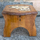 Small Vintage Antique Old Solid Wood Wooden Rectangular Table Foot Step Stool Plant Stand Side Accent Chair Seat Hand Painted Cow