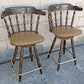 Pair of Vintage Old Reclaimed Salvaged Tall High Upholstered Vinyl SOLID Wood Wooden Side Bar Stool Dining Chair Seat Backrest Tavern