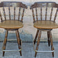 Pair of Vintage Old Reclaimed Salvaged Tall High Upholstered Vinyl SOLID Wood Wooden Side Bar Stool Dining Chair Seat Backrest Tavern