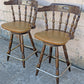 Pair of Vintage Old Reclaimed Salvaged Tall High Upholstered Vinyl SOLID Wood Wooden Side Bar Stool Dining Chair Seat Backrest Tavern