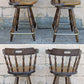 Pair of Vintage Old Reclaimed Salvaged Tall High Upholstered Vinyl SOLID Wood Wooden Side Bar Stool Dining Chair Seat Backrest Tavern