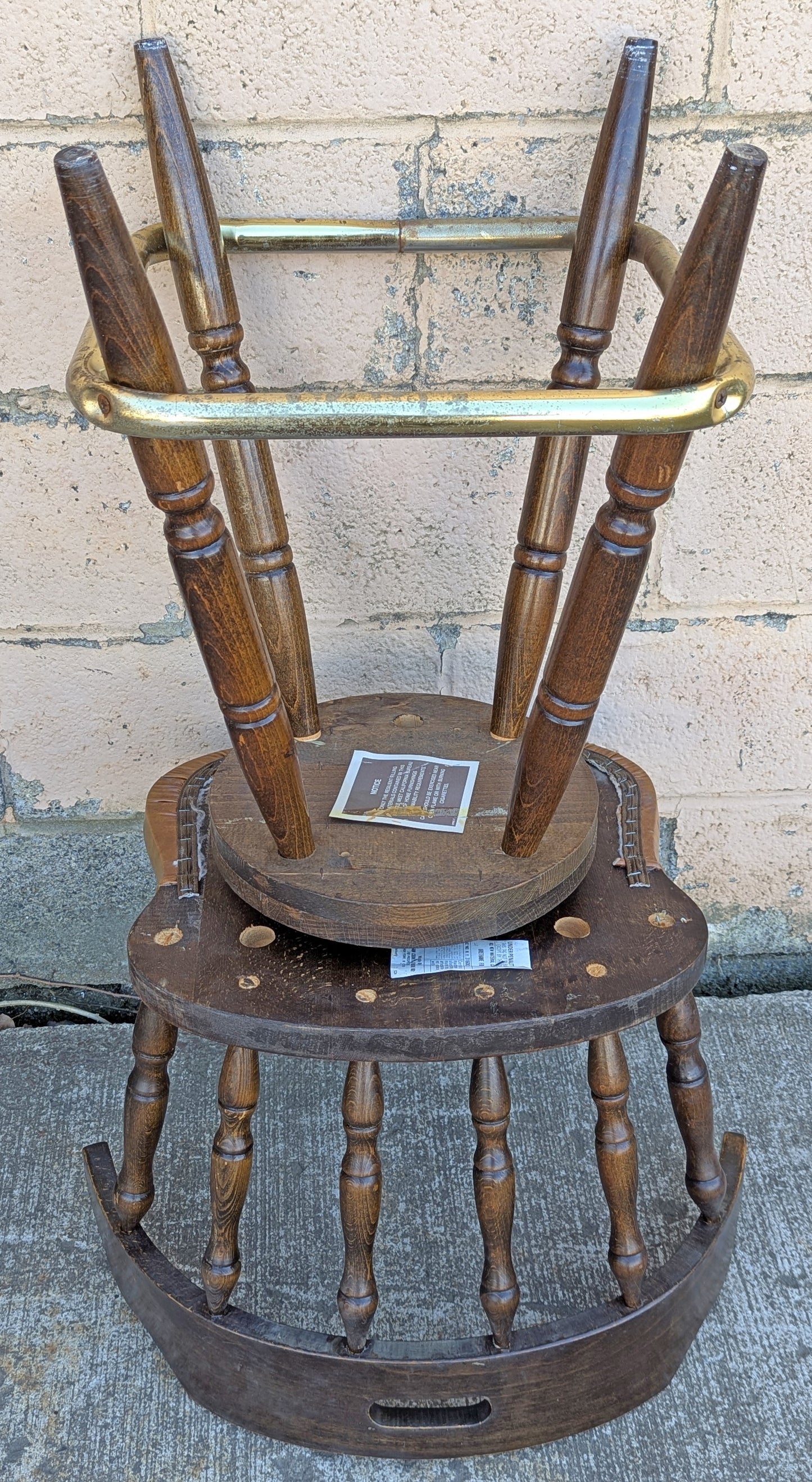 Pair of Vintage Old Reclaimed Salvaged Tall High Upholstered Vinyl SOLID Wood Wooden Side Bar Stool Dining Chair Seat Backrest Tavern