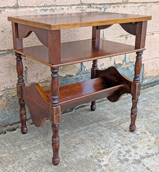 Vintage Antique Old Reclaimed Salvaged 3 Tier Solid Hardwood Wood Wooden Side End Accent Table Lamp Plant Stand Nightstand Newspaper Shelf