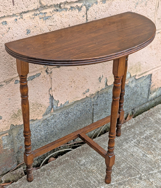 Vintage Antique Old Reclaimed Salvaged Solid Wood Wooden Console Half Round Semi Circle Lamp End Side Pedestal Table Plant Stand