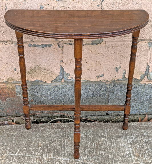Vintage Antique Old Reclaimed Salvaged Solid Wood Wooden Console Half Round Semi Circle Lamp End Side Pedestal Table Plant Stand