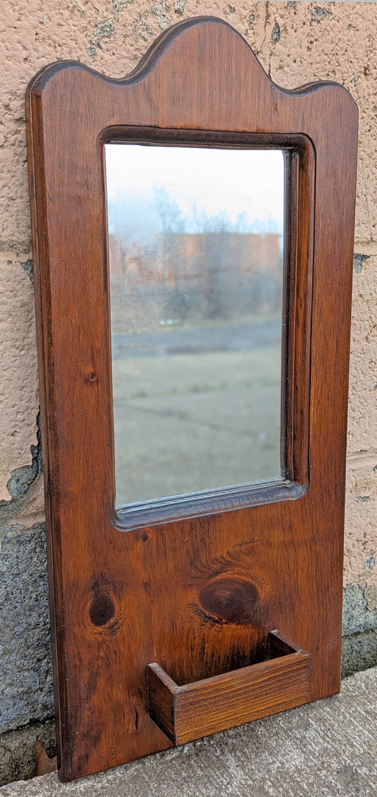 11"x24" Vintage Antique Old Reclaimed Salvaged SOLID Wood Wooden Hanging Wall Mirror Shaving Box Compartment Holder Glass