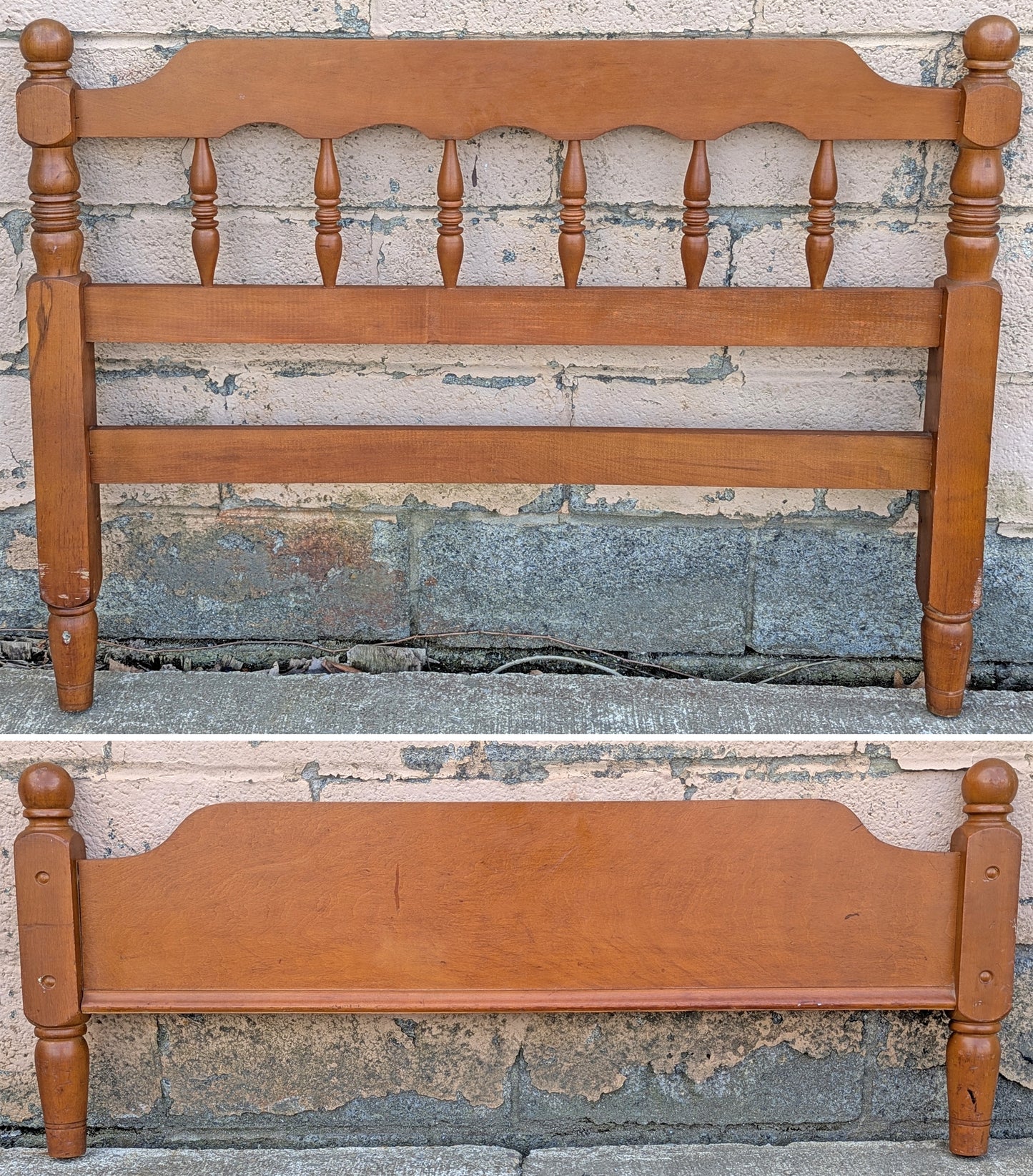 Vintage Antique Old Salvaged Reclaimed SOLID Wood Wooden Twin Size Bed Frame Head Foot Board Headboard Set