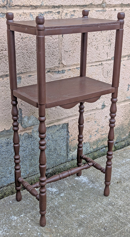 Vintage Antique Old Reclaimed Salvaged SOLID Wood Wooden End Side Hall Shelf Accent 2 Tier Table Plant Lamp Stand