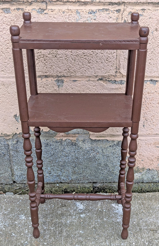 Vintage Antique Old Reclaimed Salvaged SOLID Wood Wooden End Side Hall Shelf Accent 2 Tier Table Plant Lamp Stand