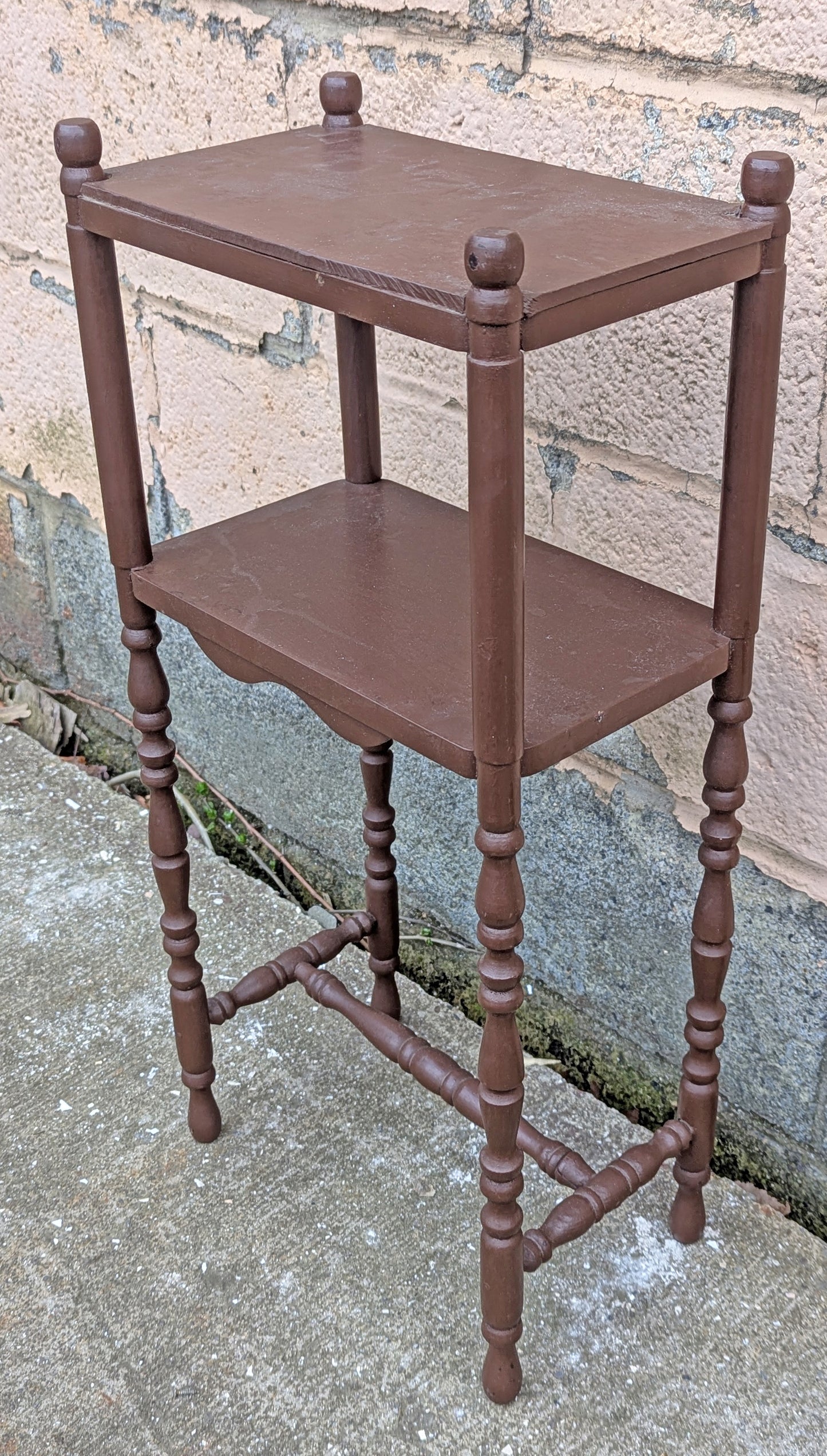 Vintage Antique Old Reclaimed Salvaged SOLID Wood Wooden End Side Hall Shelf Accent 2 Tier Table Plant Lamp Stand