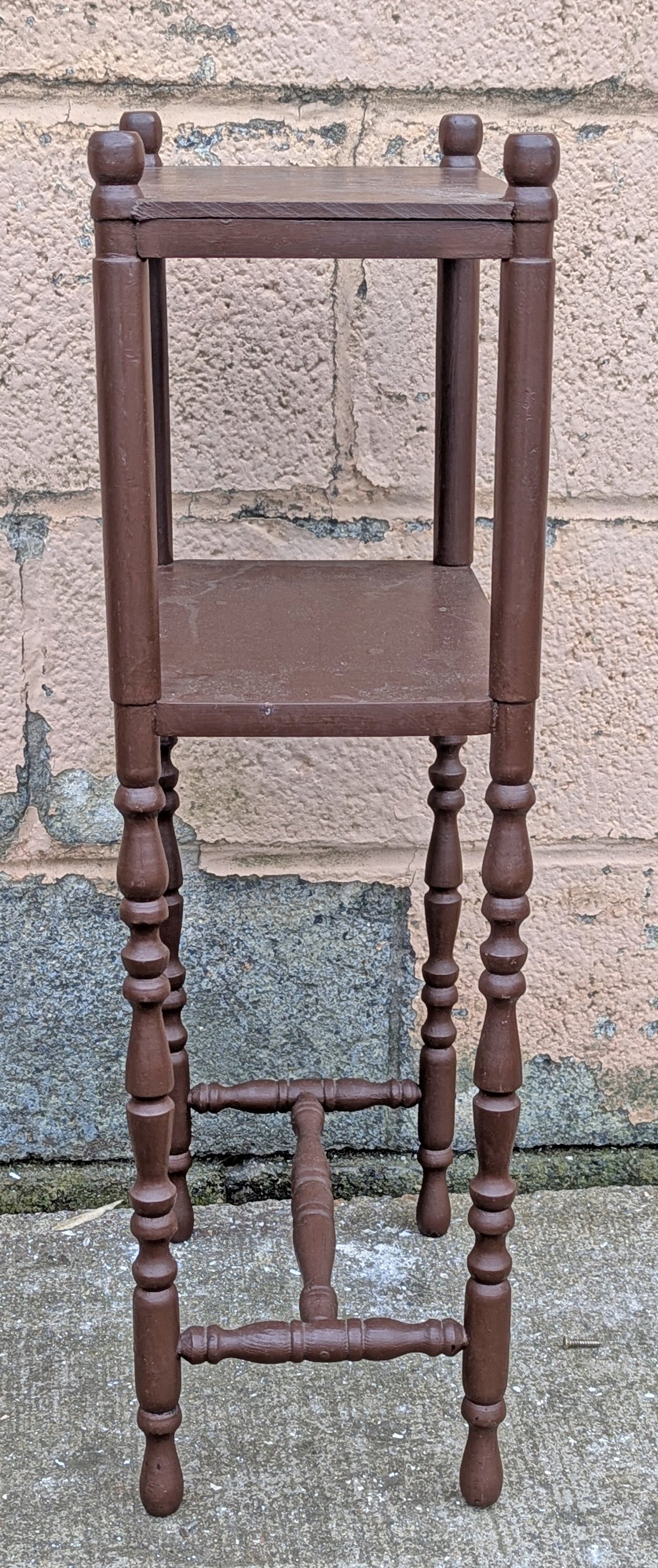 Vintage Antique Old Reclaimed Salvaged SOLID Wood Wooden End Side Hall Shelf Accent 2 Tier Table Plant Lamp Stand