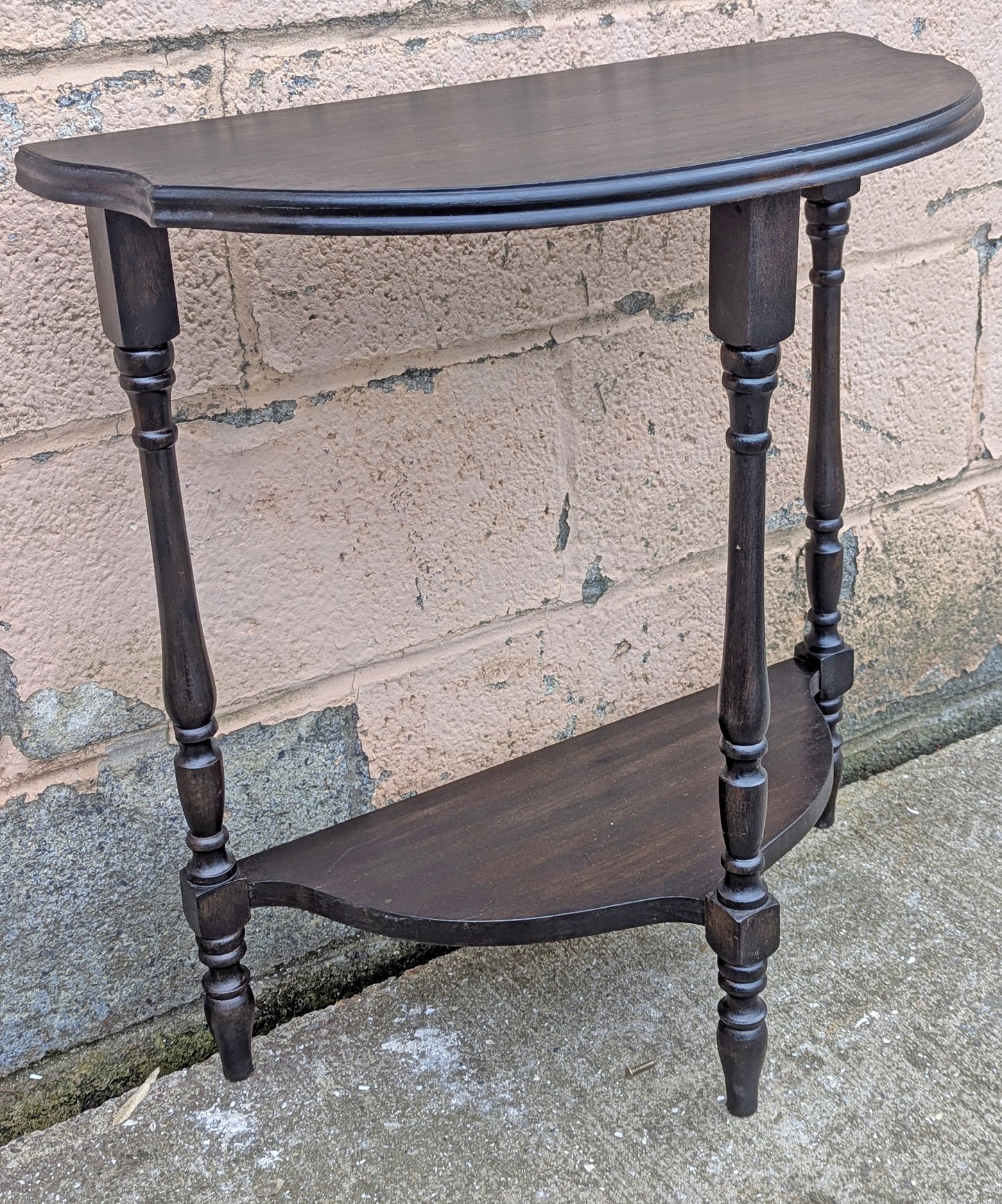 Vintage Antique Old Reclaimed Salvaged Solid Wood Wooden Console Half Round Semi Circle Lamp End Side Pedestal Table Plant Stand