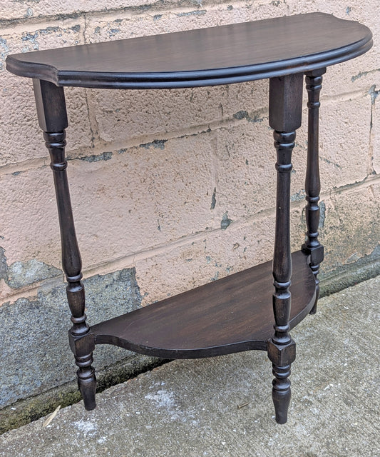 Vintage Antique Old Reclaimed Salvaged Solid Wood Wooden Console Half Round Semi Circle Lamp End Side Pedestal Table Plant Stand