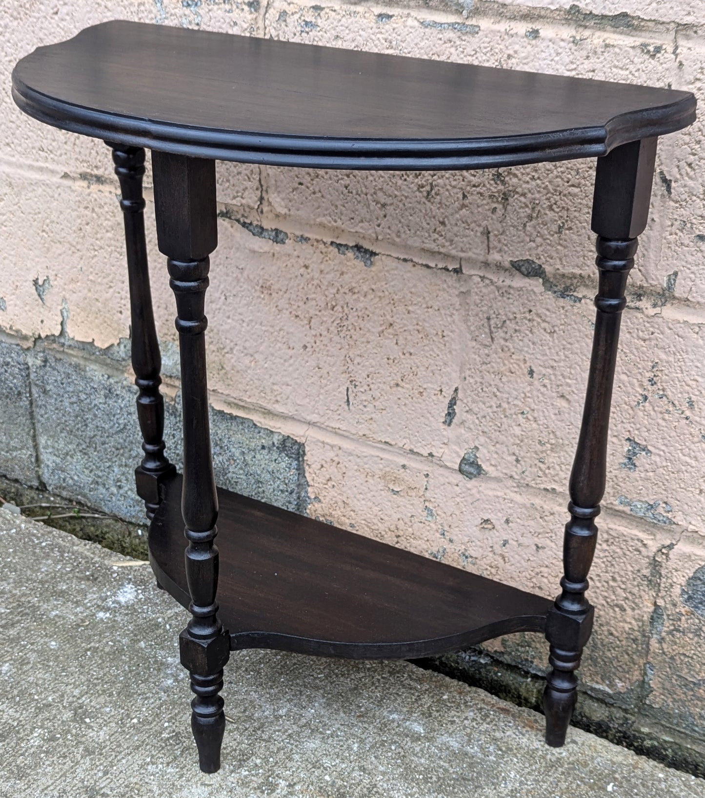 Vintage Antique Old Reclaimed Salvaged Solid Wood Wooden Console Half Round Semi Circle Lamp End Side Pedestal Table Plant Stand
