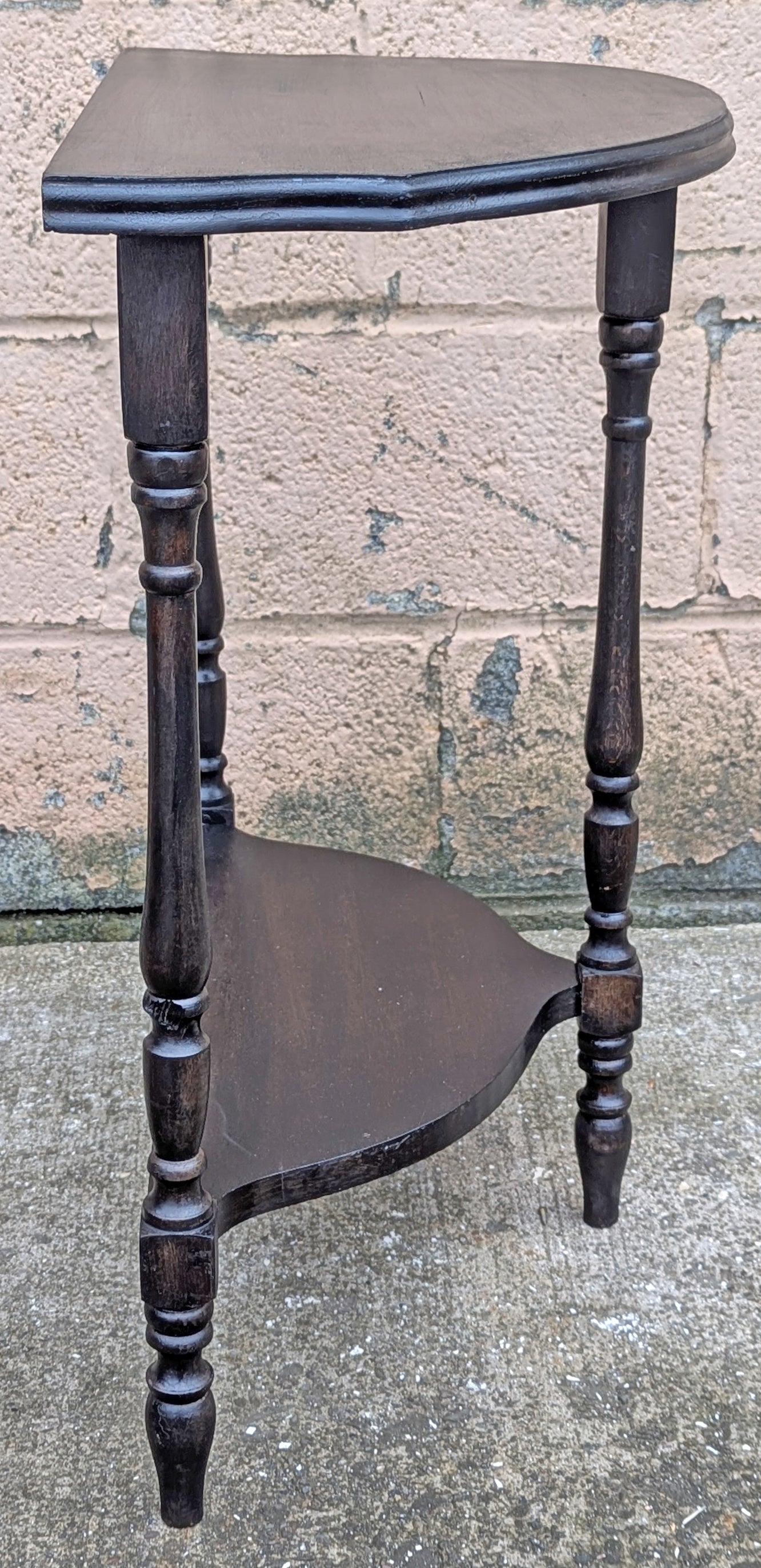 Vintage Antique Old Reclaimed Salvaged Solid Wood Wooden Console Half Round Semi Circle Lamp End Side Pedestal Table Plant Stand