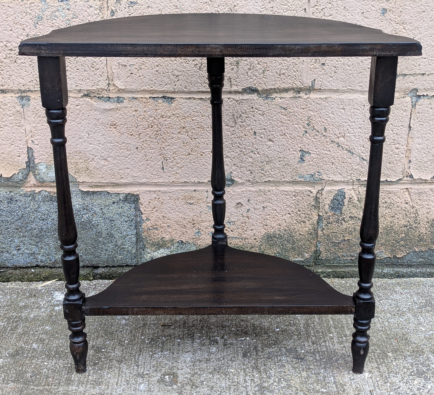 Vintage Antique Old Reclaimed Salvaged Solid Wood Wooden Console Half Round Semi Circle Lamp End Side Pedestal Table Plant Stand