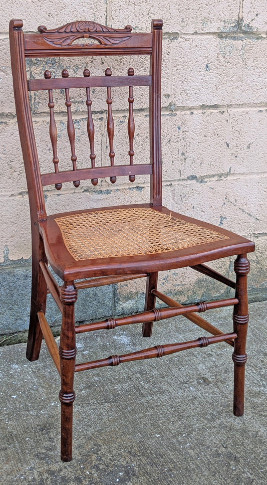 Antique Vintage Old Victorian Reclaimed Salvaged SOLID Mahogany Wood Wooden Side Dining Accent Lounge Chair Caned Seat