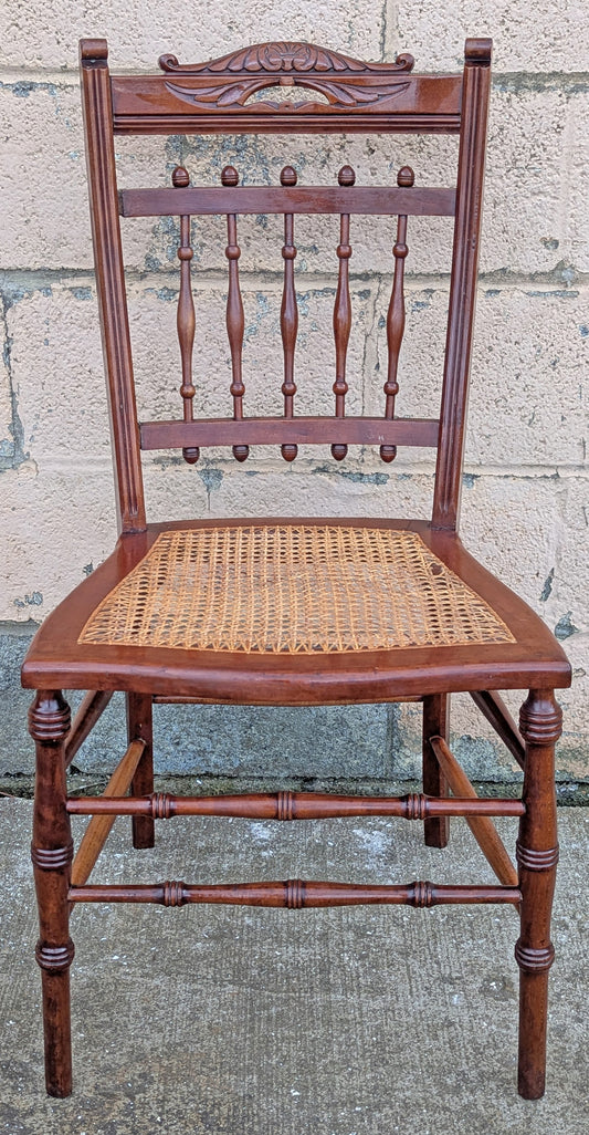 Antique Vintage Old Victorian Reclaimed Salvaged SOLID Mahogany Wood Wooden Side Dining Accent Lounge Chair Caned Seat
