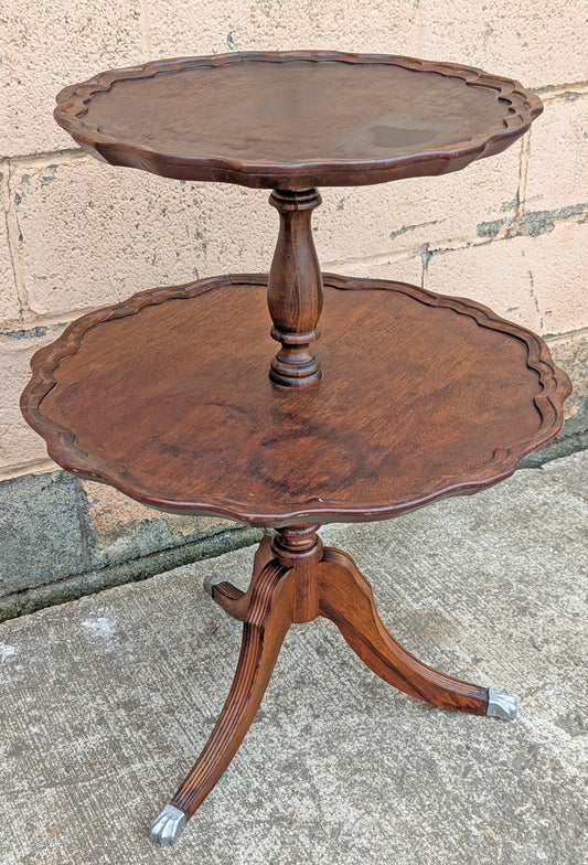 Antique Vintage Old Reclaimed Salvaged SOLID Walnut Wood Wooden 2 Tier Pie Crust Butler Dumbwaiter End Side Hall Dining Table Food Stand