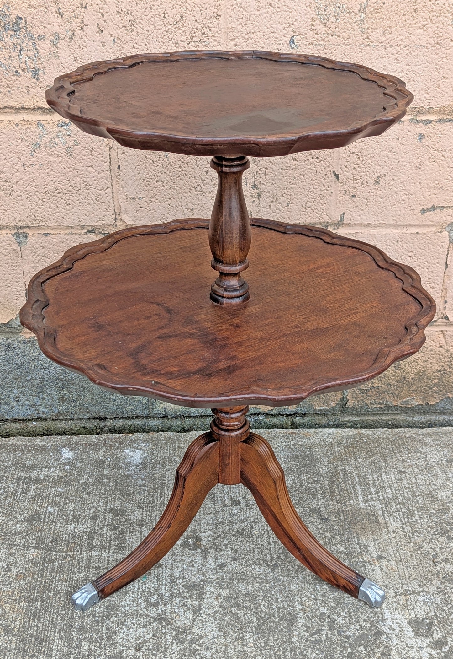Antique Vintage Old Reclaimed Salvaged SOLID Walnut Wood Wooden 2 Tier Pie Crust Butler Dumbwaiter End Side Hall Dining Table Food Stand