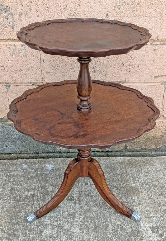 Antique Vintage Old Reclaimed Salvaged SOLID Walnut Wood Wooden 2 Tier Pie Crust Butler Dumbwaiter End Side Hall Dining Table Food Stand