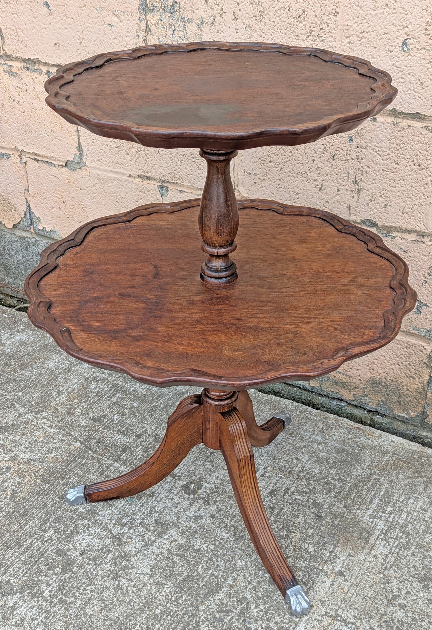 Antique Vintage Old Reclaimed Salvaged SOLID Walnut Wood Wooden 2 Tier Pie Crust Butler Dumbwaiter End Side Hall Dining Table Food Stand