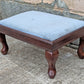 Vintage Antique Old Reclaimed Salvaged Bombay Company SOLID Wood Wooden Kneeling Bench Foot Stool Ottoman Stand Seat Blue Fabric