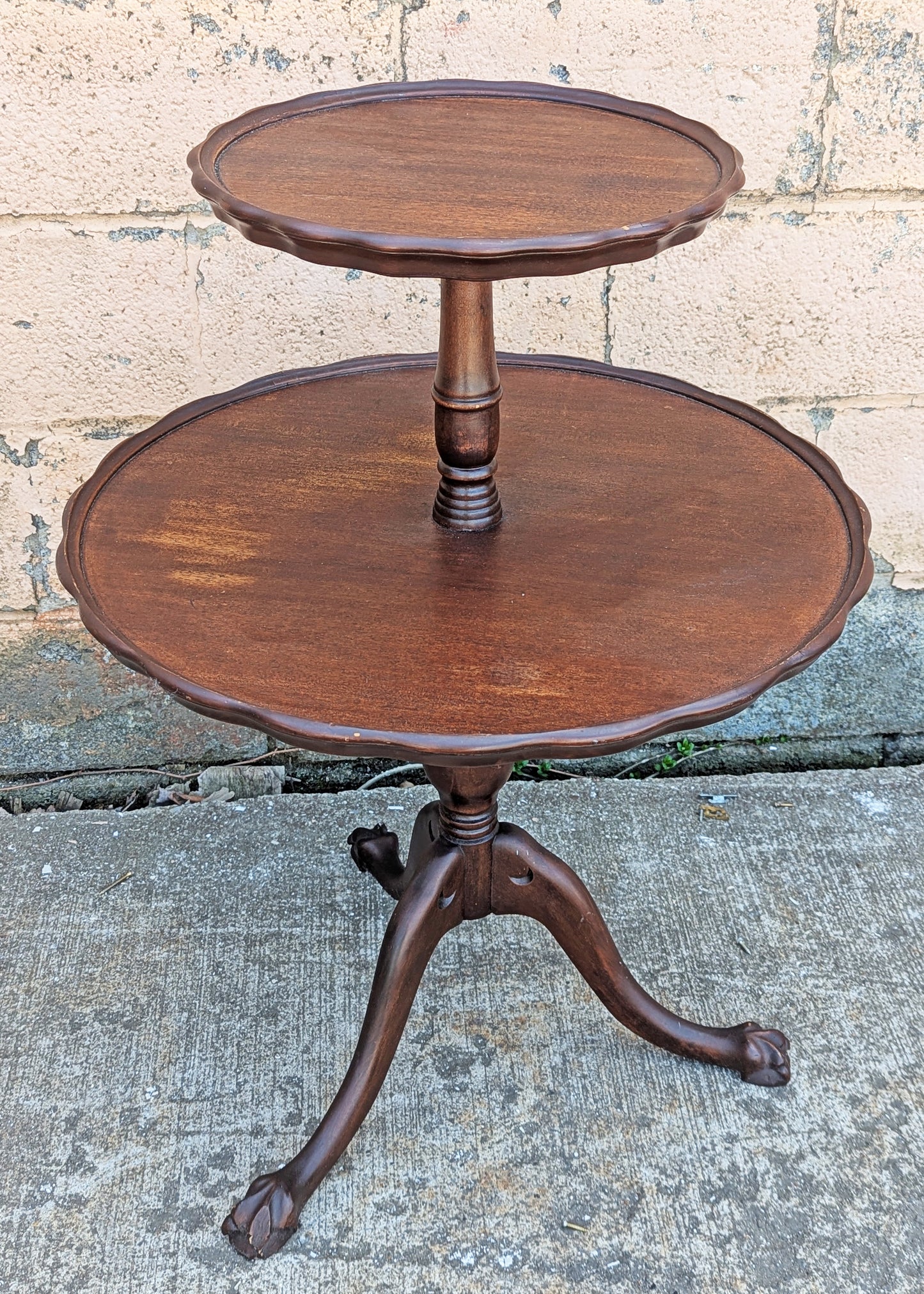 Antique Vintage Old Reclaimed Salvaged SOLID Mahogany Wood Wooden 2 Tier Pie Crust Butler Dumbwaiter End Side Hall Dining Table Food Stand