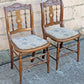 Pair Vintage Antique Old Reclaimed Salvaged SOLID Walnut Wood Wooden Side Dining Accent Chairs Nature Floral Fabric Upholstered Seat