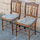 Pair Vintage Antique Old Reclaimed Salvaged SOLID Walnut Wood Wooden Side Dining Accent Chairs Nature Floral Fabric Upholstered Seat
