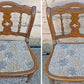 Pair Vintage Antique Old Reclaimed Salvaged SOLID Walnut Wood Wooden Side Dining Accent Chairs Nature Floral Fabric Upholstered Seat
