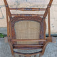 Pair Vintage Antique Old Reclaimed Salvaged SOLID Walnut Wood Wooden Side Dining Accent Chairs Nature Floral Fabric Upholstered Seat