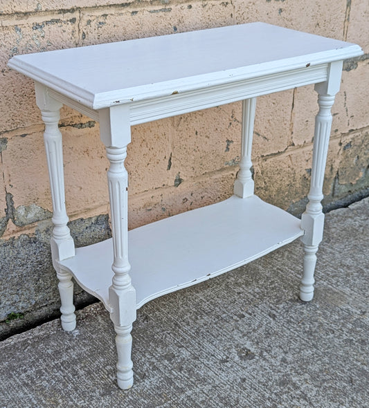 Antique Vintage Old Reclaimed Salvaged Carved Shabby Chic Style SOLID Wood Wooden End Painted Side Hall Shelf Accent 2 Tier Table Stand